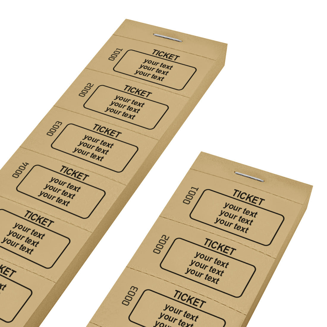 Custom Printed Ticket Strips With Three Lines Of Text Sequentially Numbered  5 or 10 ticket strips Caramel