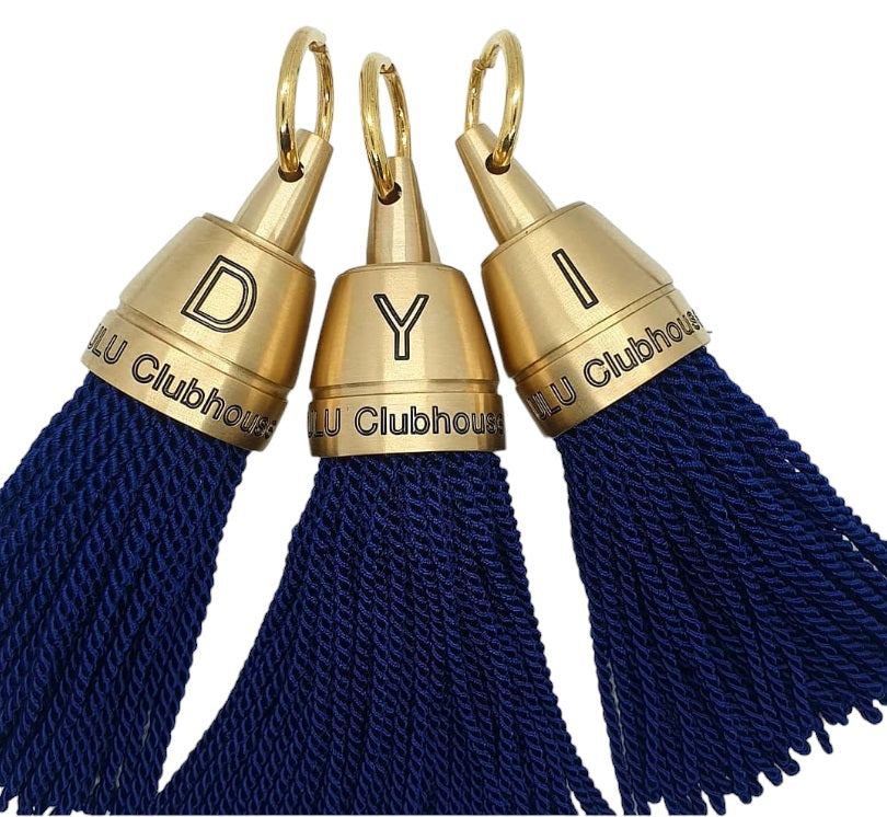 Brass Hotel Key Tags With Colourful Fabric Tassel and Custom Engraving