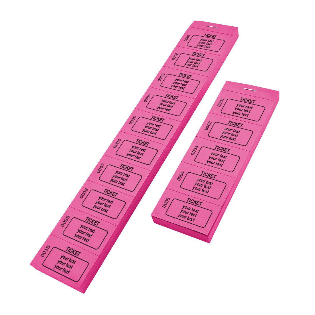 Pink Paper Tickets On Strips With Text And Number Printing 5 and 10 Ticket Strips