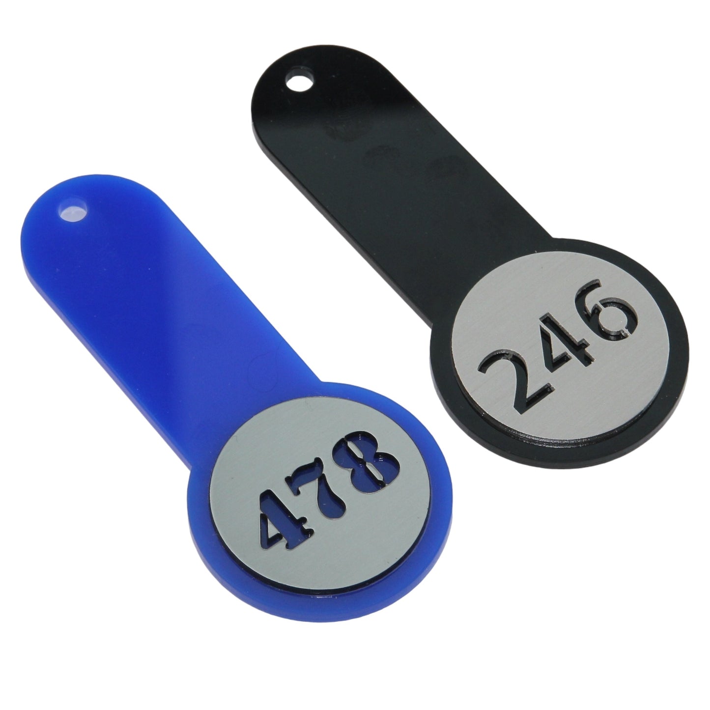 Big Colourful Plexiglass Hotel Key Tags With Metallic Look Engraving Plates