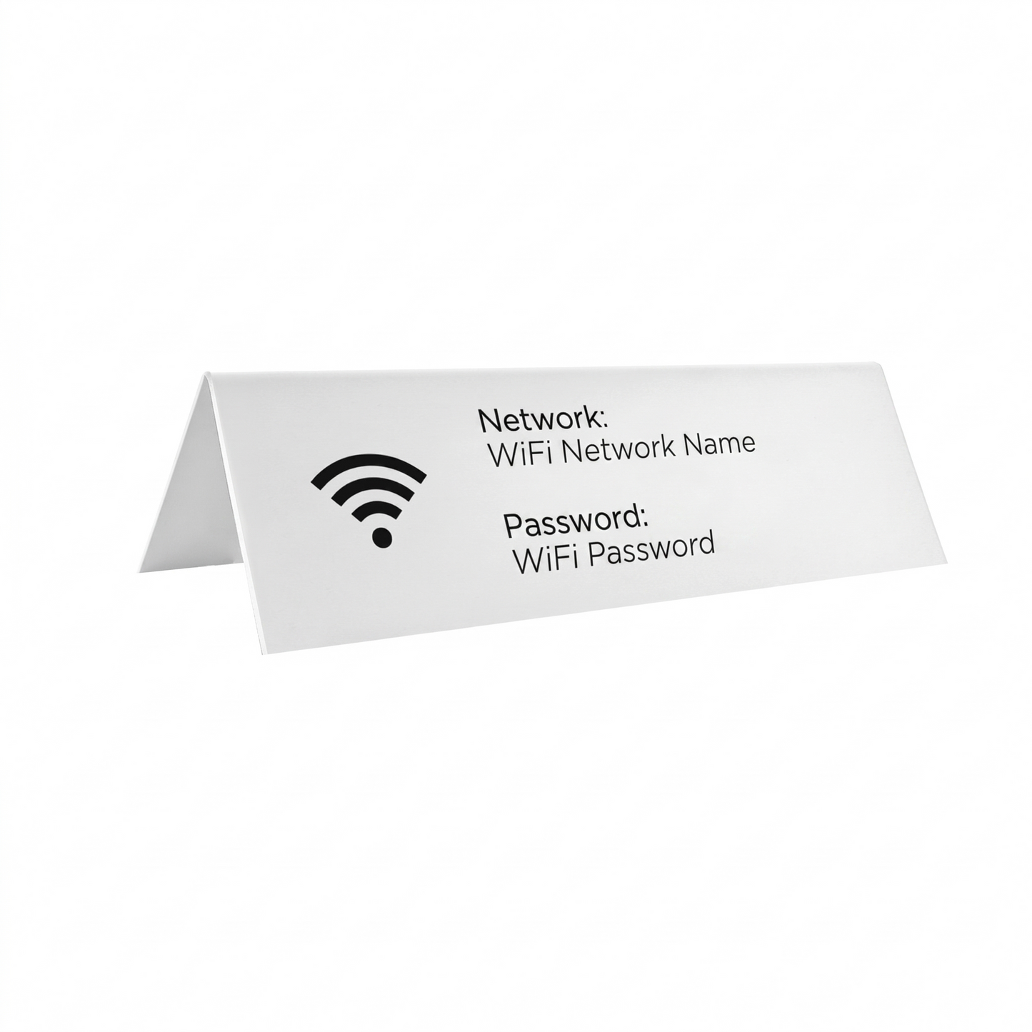 White Plastic Tent WiFi Login Sign Front View