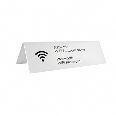 White Plastic Tent WiFi Login Sign Front View