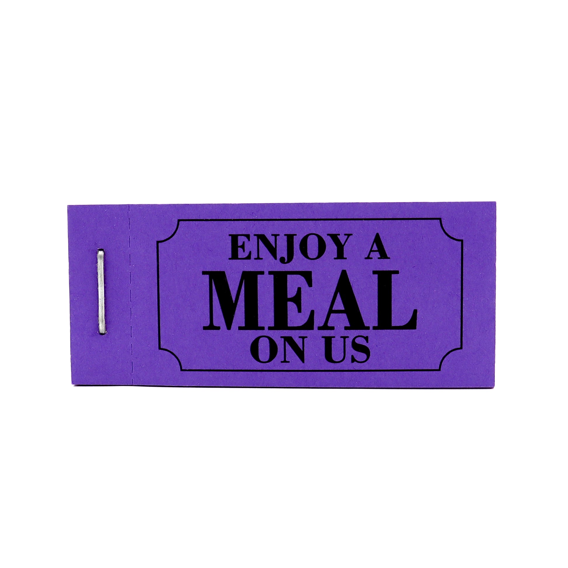 Meal Ticket Book ' Enjoy a Meal On Us' Purple  Front View