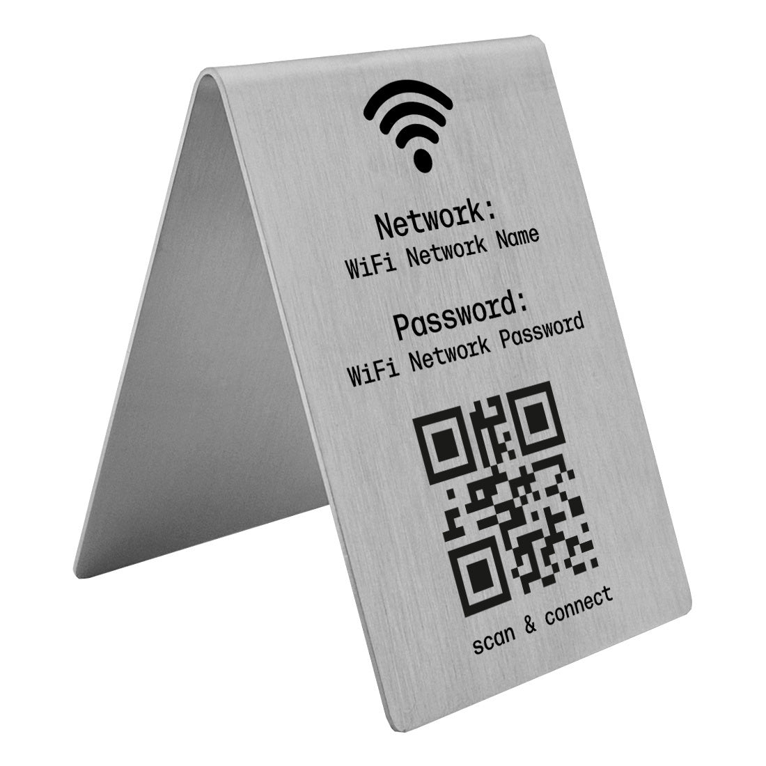 Stainless Steel Wi-Fi Guest QR Code Table Sign 100x70mm 