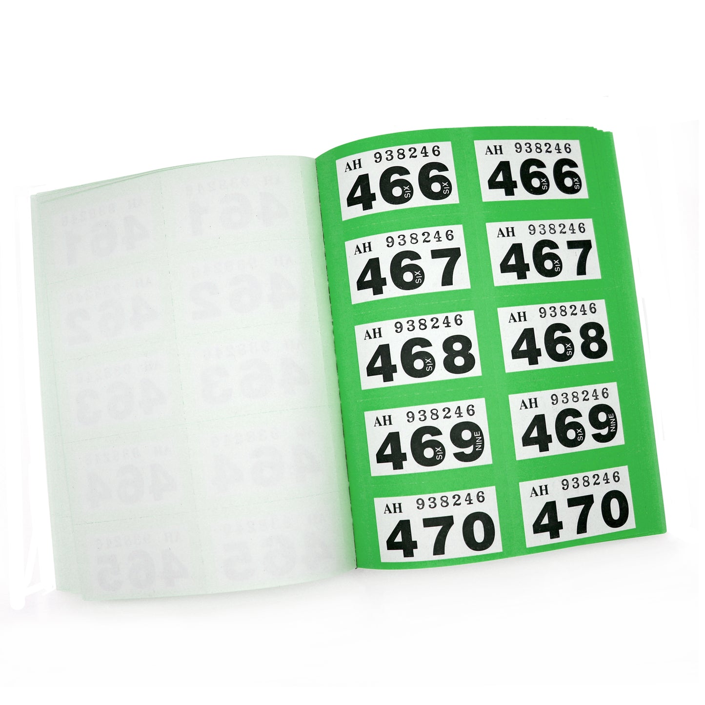 Green Raffle Tickets Double Numbers Open Book 