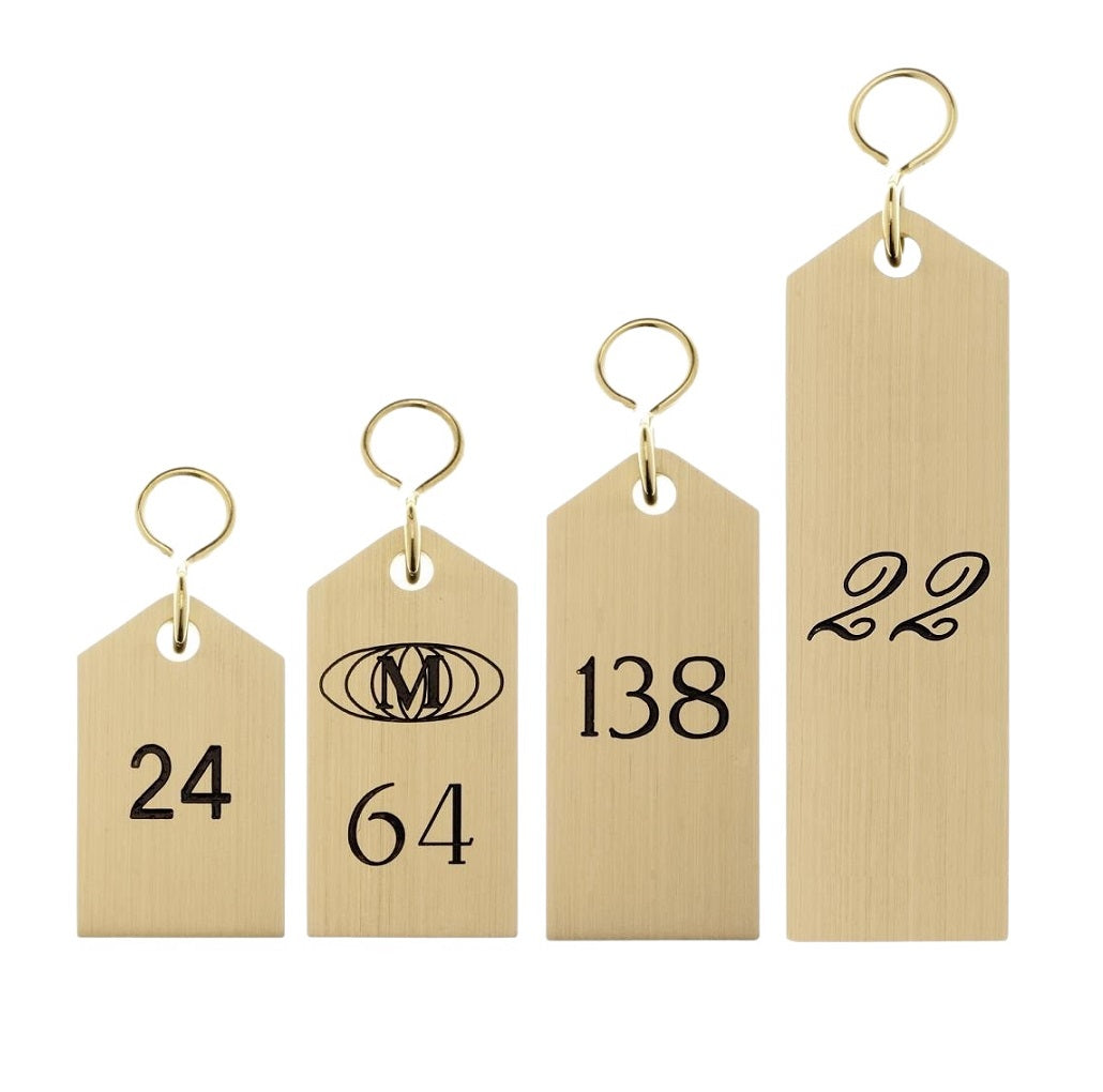 Rectangle Gold Brass Hotel Key Tags With Custom Engraving and S-hook Fastener