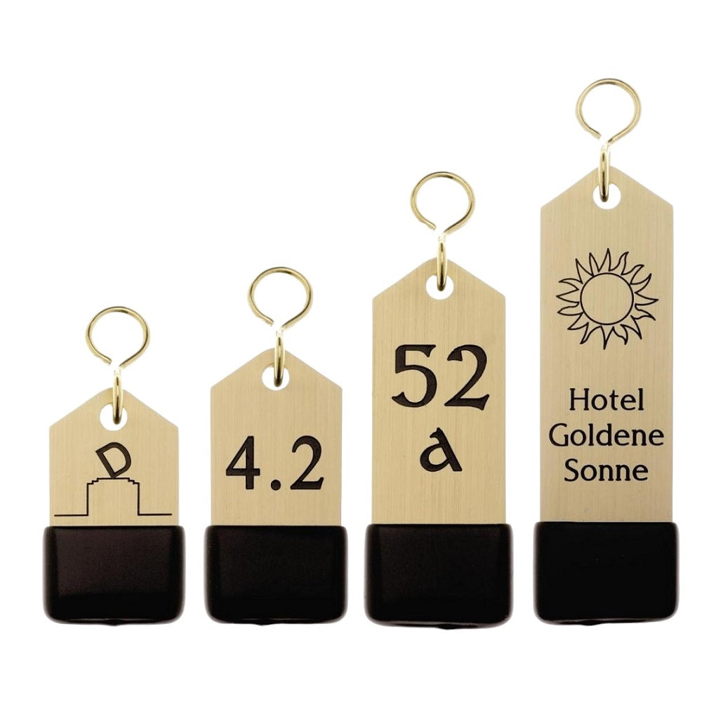 Rectangle Gold Brass Hotel Key Tags With Custom Engraving S-hook and Rubber Cap