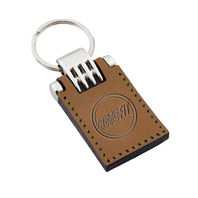 Rectangle Leather Hotel Key Tags With Silver Metal Connector and Split Key Ring | 85x32mm | Hot Stamped Engraving