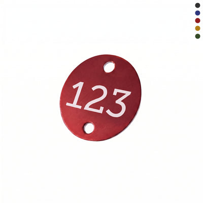 Small Round Coloured Aluminium Number Tags with Mounting Holes at The Top and Bottom