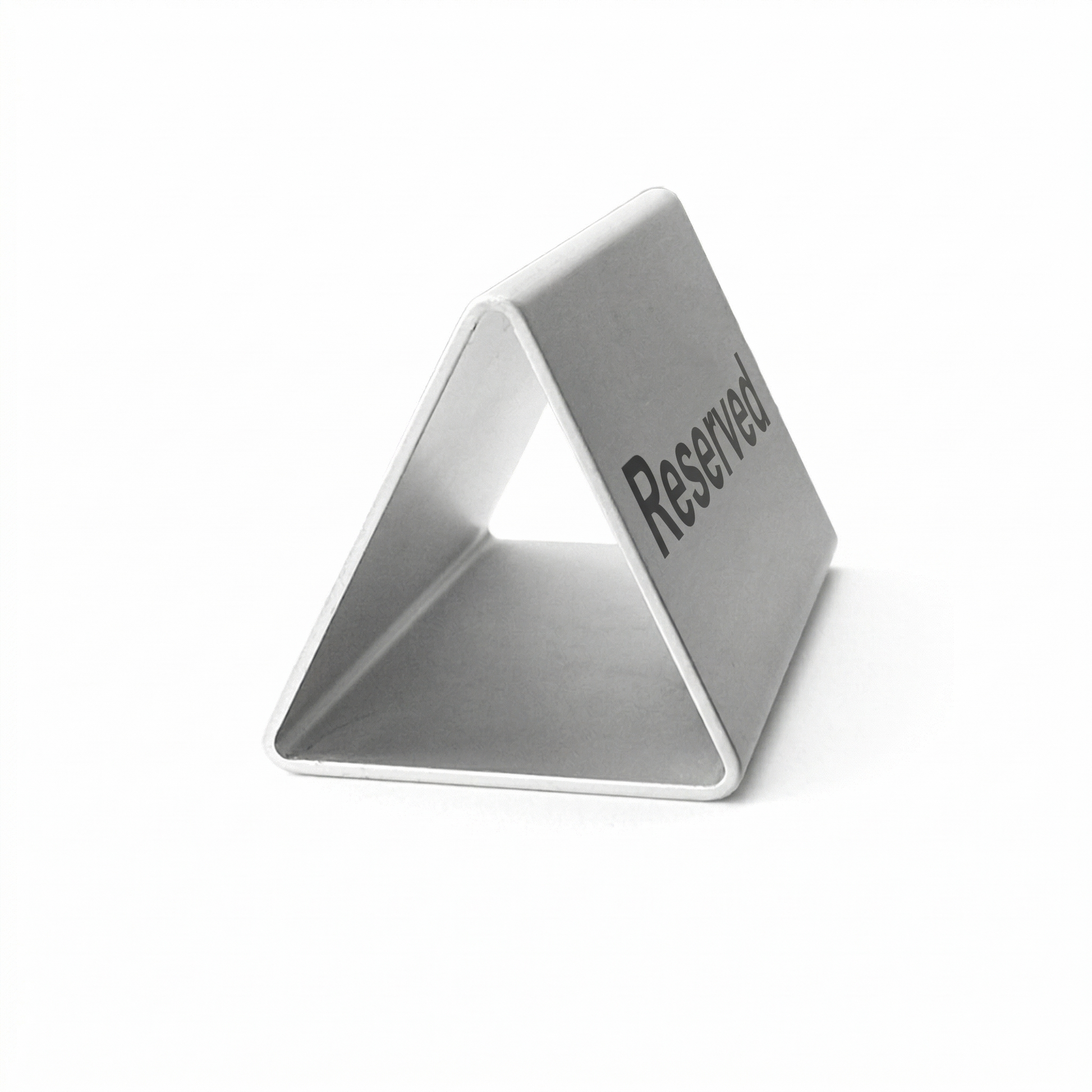 Silver Aluminium Table Sign With Black Laser Engraving On Both Sides 100x55mm