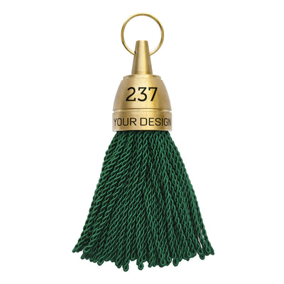 Brass Hotel Key Tags With Dark Green Fabric Tassel