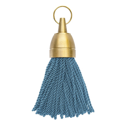 Brass Hotel Key Tags With Dusty Blue Fabric Tassel