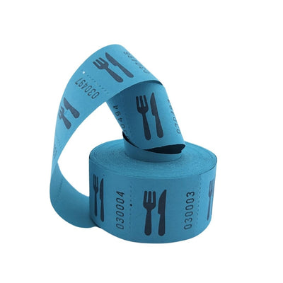 Food Ticket Roll With Cutlery Icon In Blue With Consecutive Numbering