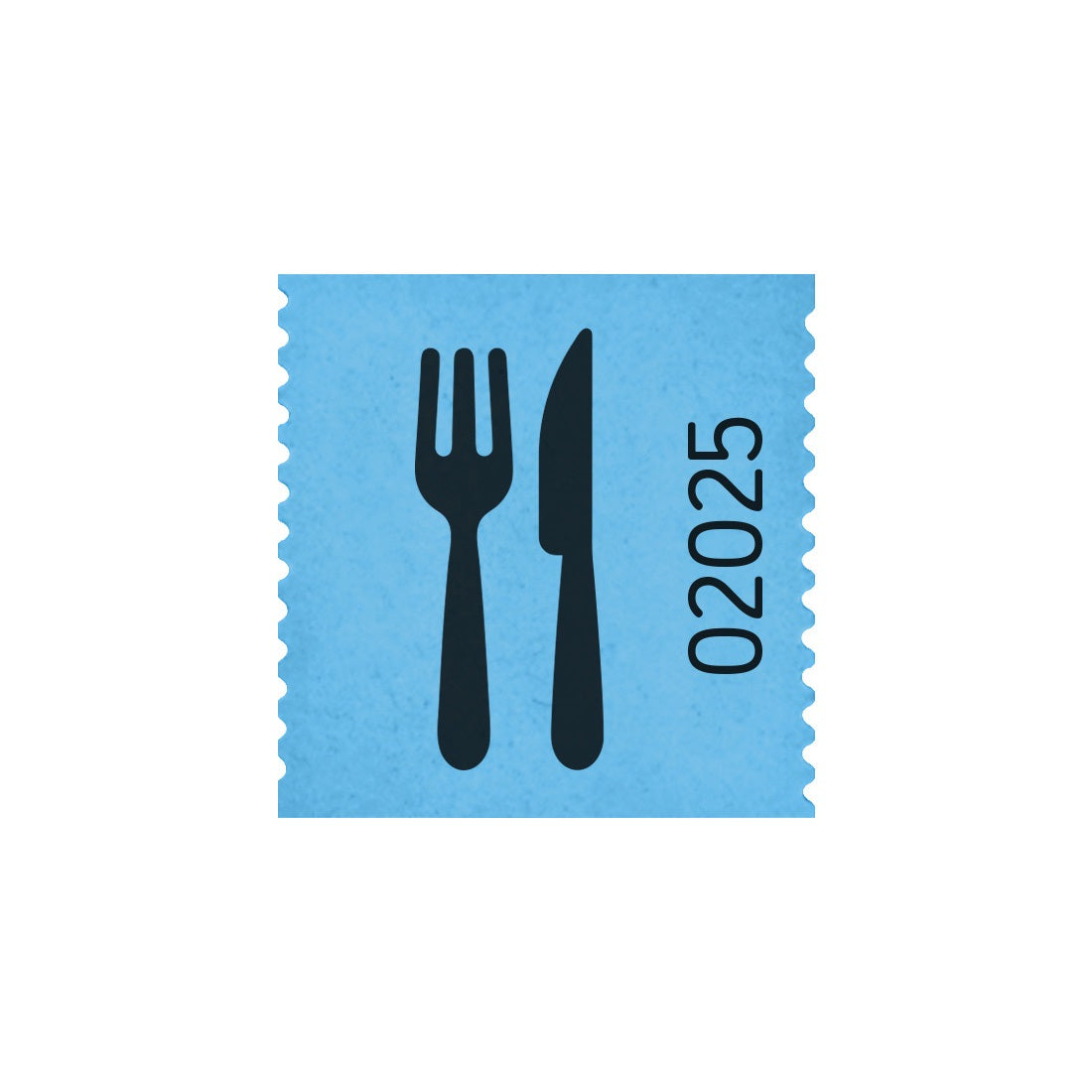 One Blue Paper Food Ticket With Cutlery Icon and Numbering 