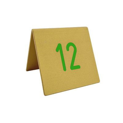 Gold A-Frame Table Number Signs With Green Engraving 60x50mm - Aluminium