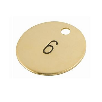 Round Brass Number Tags with Stamped Engraving and One Drill Hole