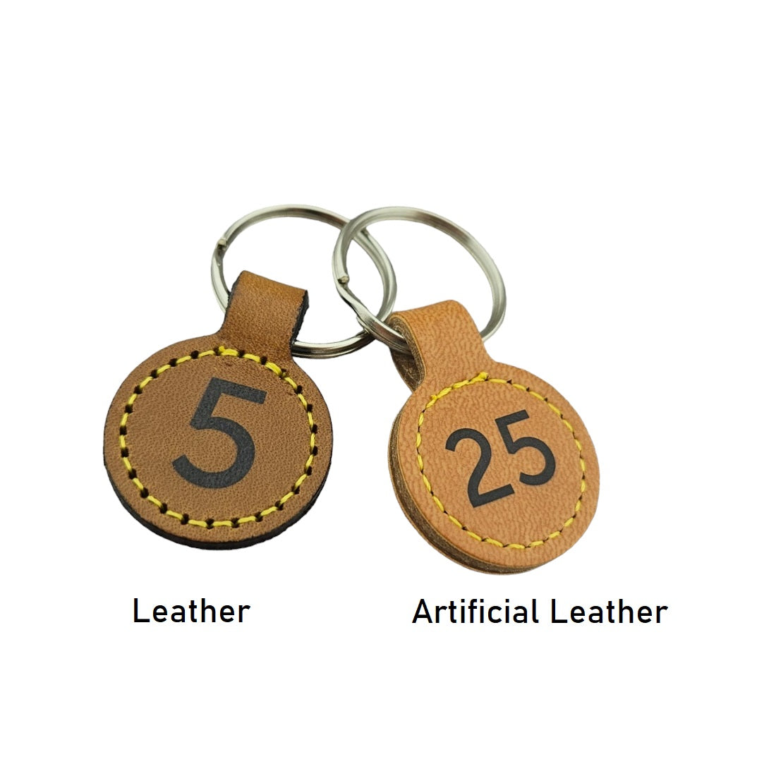 Round Leather or Artificial Leather Hotel Key Tags | 30mm | With Engraving | No MOQ