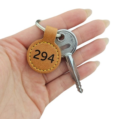 Round Leather or Artificial Leather Hotel Key Tags | 30mm | With Engraving | No MOQ