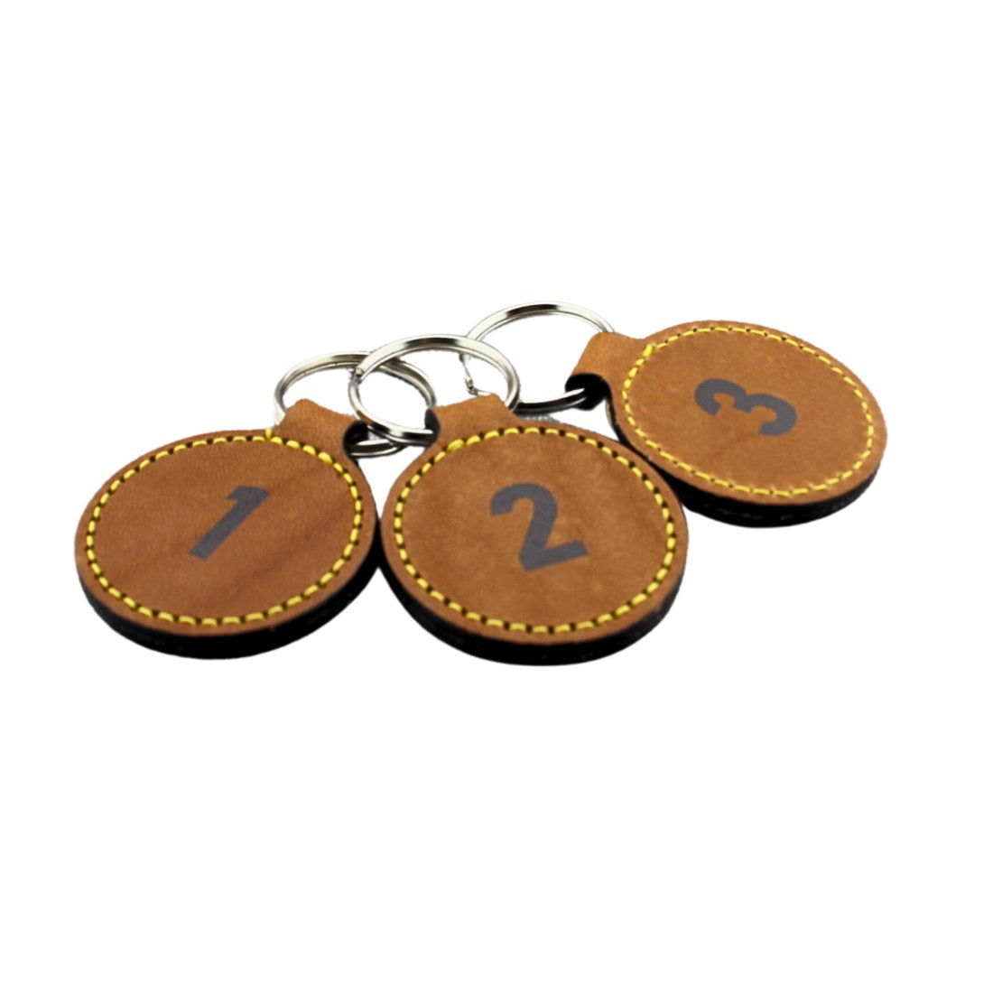 Round Leather or Artificial Leather Hotel Key Tags | 45mm | With Engraving | No MOQ