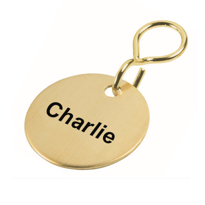 Round Brushed Brass Key Tags With Coloured Text Engraving