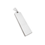 Blank Large Silver rectangular tag 100mm with a metal ring on a white background Side view
