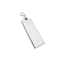 Blank Large Silver rectangular tag 80mm with a metal ring on a white background Side view