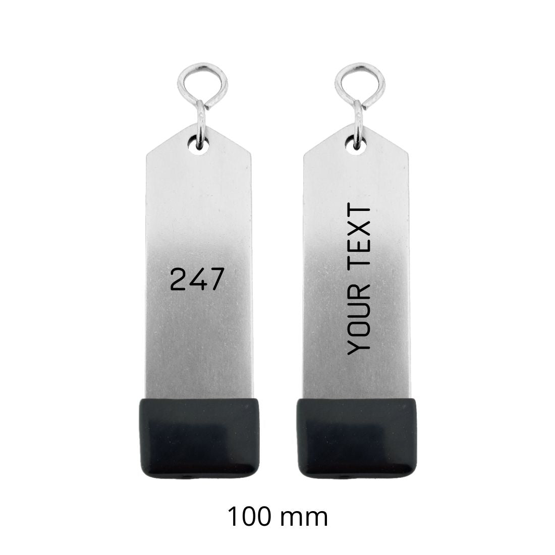 Silver Aluminium Hotel Key Tag 'Amerique' With Black Rubber Cap And Custom Engraving 100mm