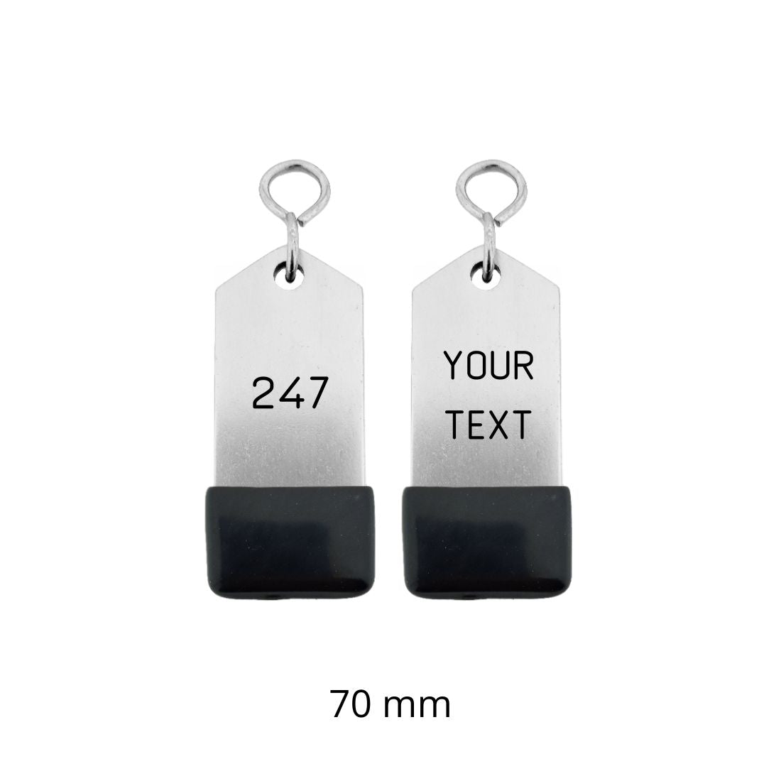 Silver Aluminium Hotel Key Tag 'Amerique' With Black Rubber Cap And Custom Engraving 70mm