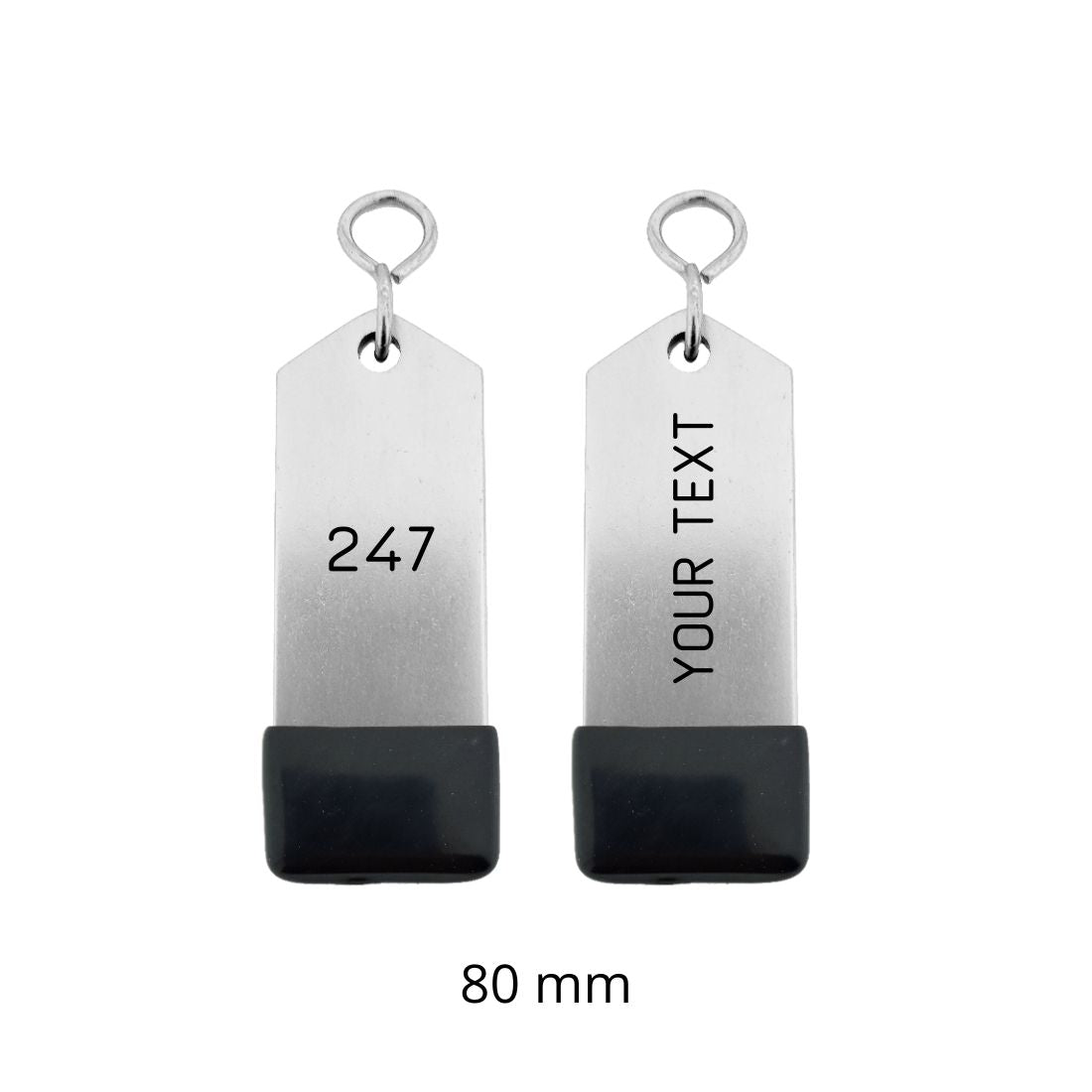 Silver Aluminium Hotel Key Tag 'Amerique' With Black Rubber Cap And Custom Engraving 80mm
