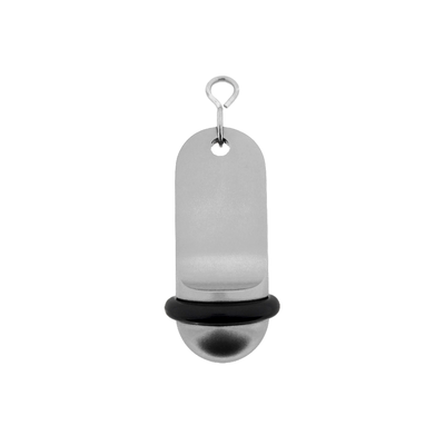 Silver Aluminium Hotel Key Tags Medium Size 70x30mm With Silver S-hook Fastener and Black Rubber Ring Front View.