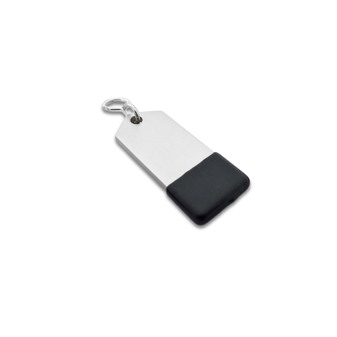 Silver Aluminium Rectangle Hotel Key Tag With Rubber Cap 70mm Side View