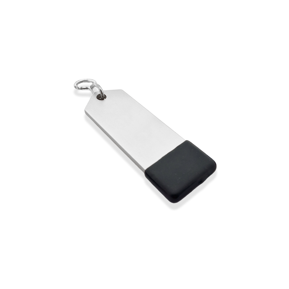 Silver Aluminium Rectangle Hotel Key Tag With Rubber Cap 80mm Side View