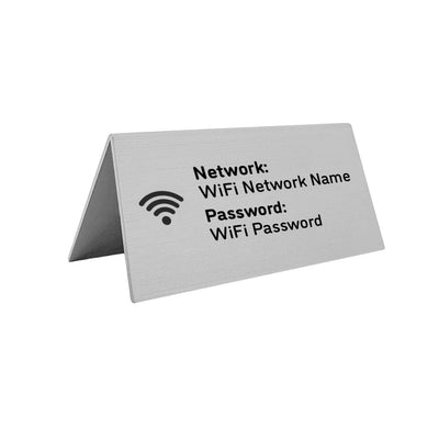 Silver Aluminium Metal sign with WiFi network name and password 
