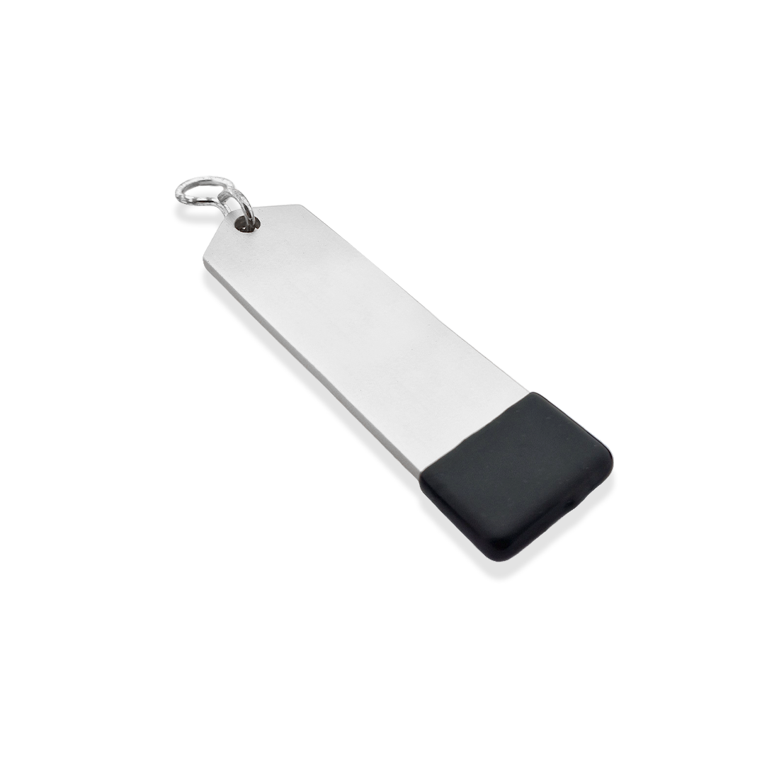 Silver Aluminium Rectangle Hotel Key Tag With Rubber Cap 100mm Side View