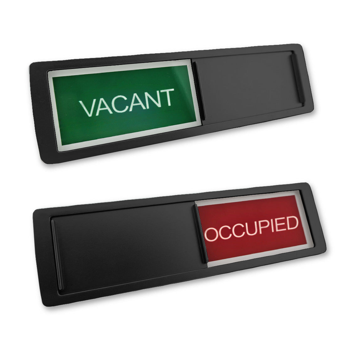 VACANT / OCCUPIED Sliding Door Sign With Black Frame Showing Vacant in Green At the and Occupied in Red At the Bottom