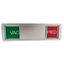 Upright silver frame status indicator showing a transition between 'VACANT' and 'OCCUPIED'