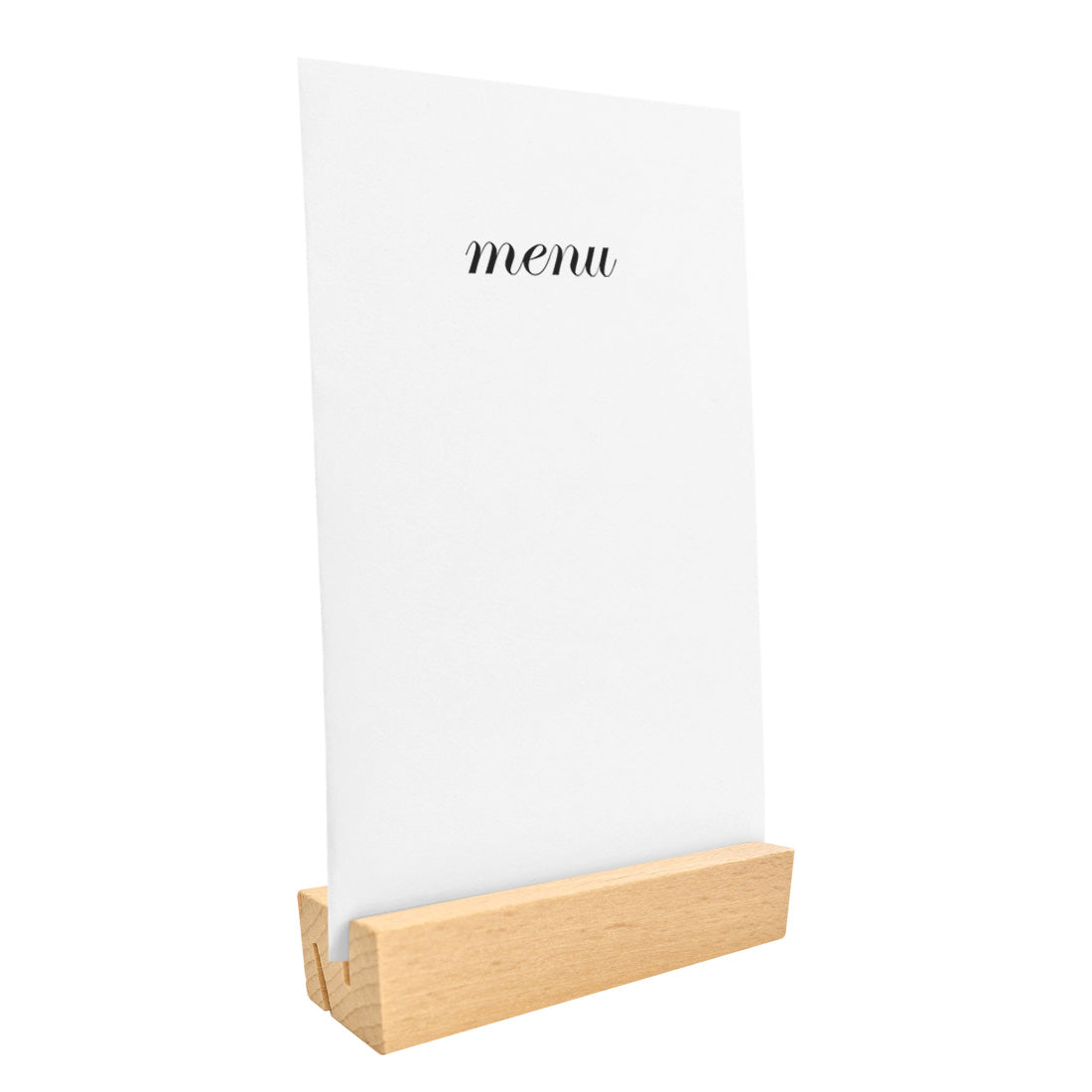 Slotted Menu Card Hold Base - Natural Beech Wood Colour 100x30m