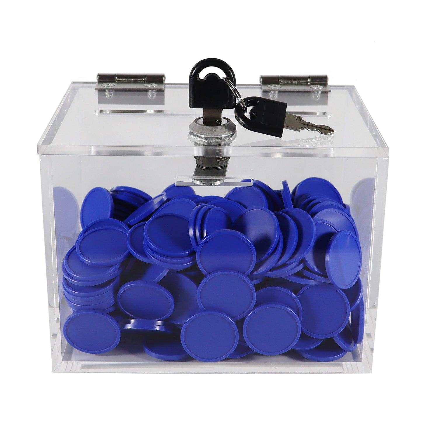 Small Acrylic Voting Box Ballot Box Token Collector Box Filled with Blue Tokens