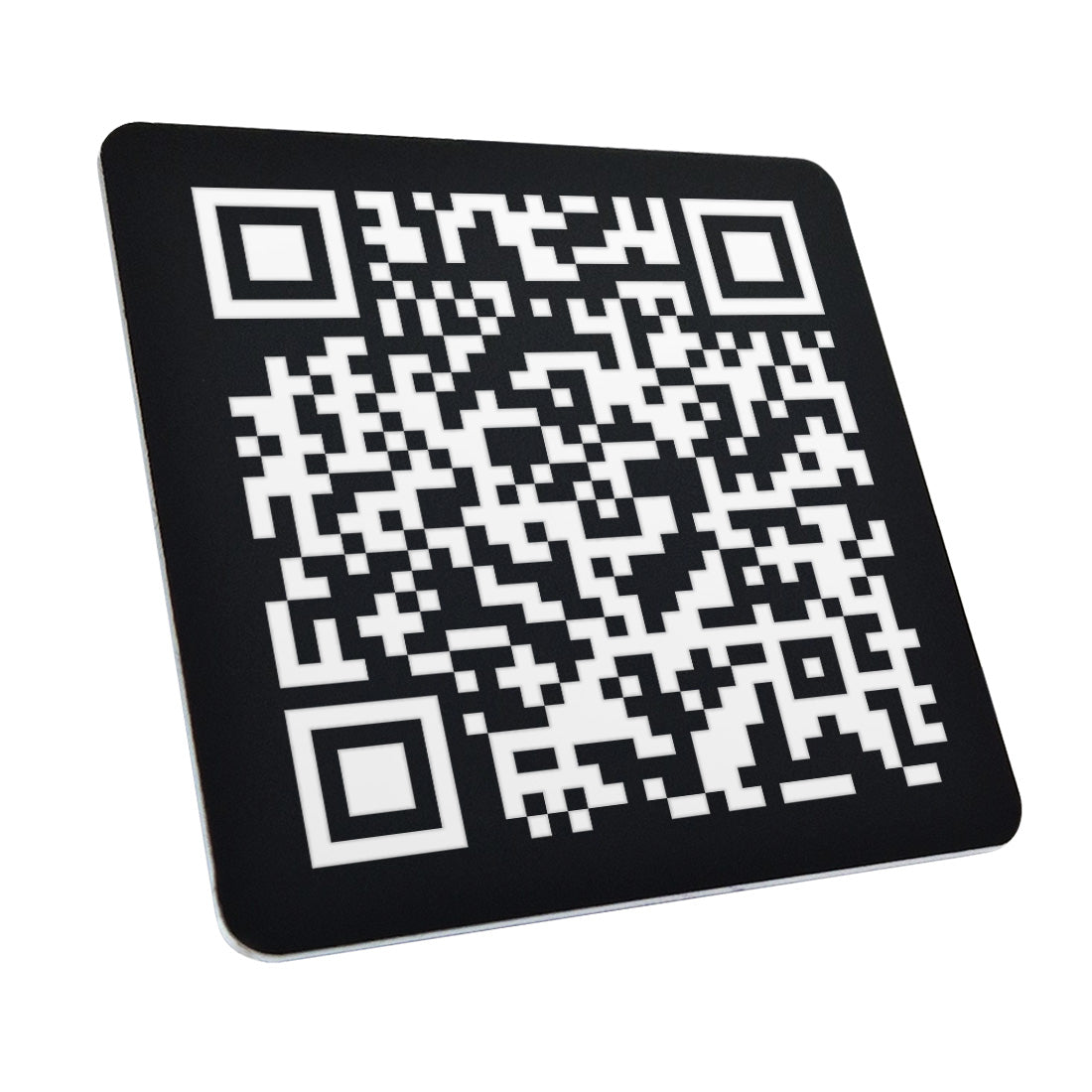 Black and White Acrylic QR Code Sign With Adhesive Tape Side View