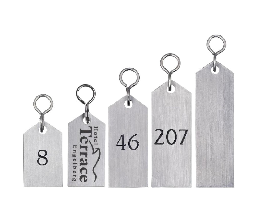 Rectangle Stainless Steel Hotel Key Tags With Custom Engraving and S-hook Fastener