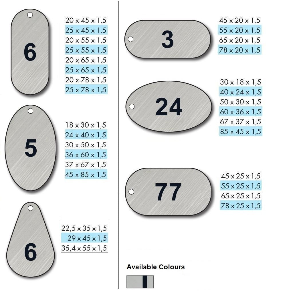 Various Oval Shaped Stainless Steel Key Tags With CNC Number Engraving