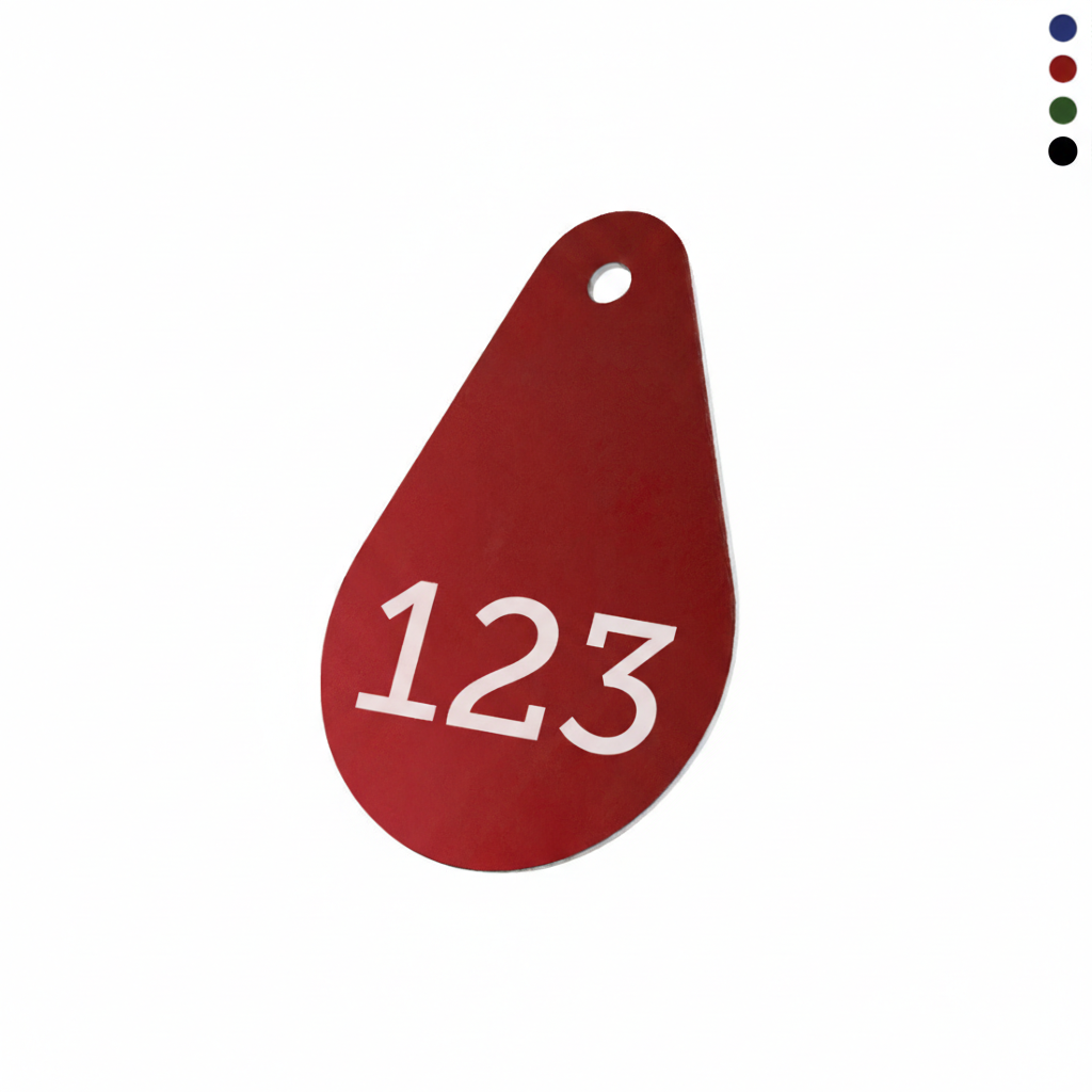 Teardrop Shaped Coloured Aluminium Number Tags 29x45mm