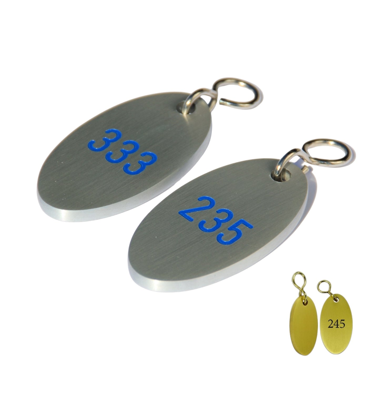 Thick Oval Aluminium Hotel Key Tags With S-hook Fastener and Custom Engraving