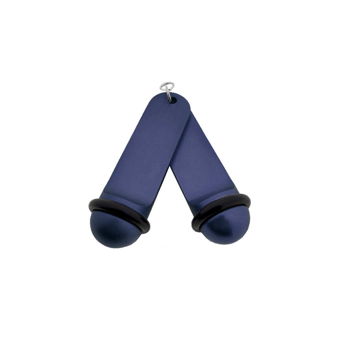 Front view of two blue Big Classic aluminium hotel key tags (105x30mm) with silver S-hook fasteners and black rubber rings.