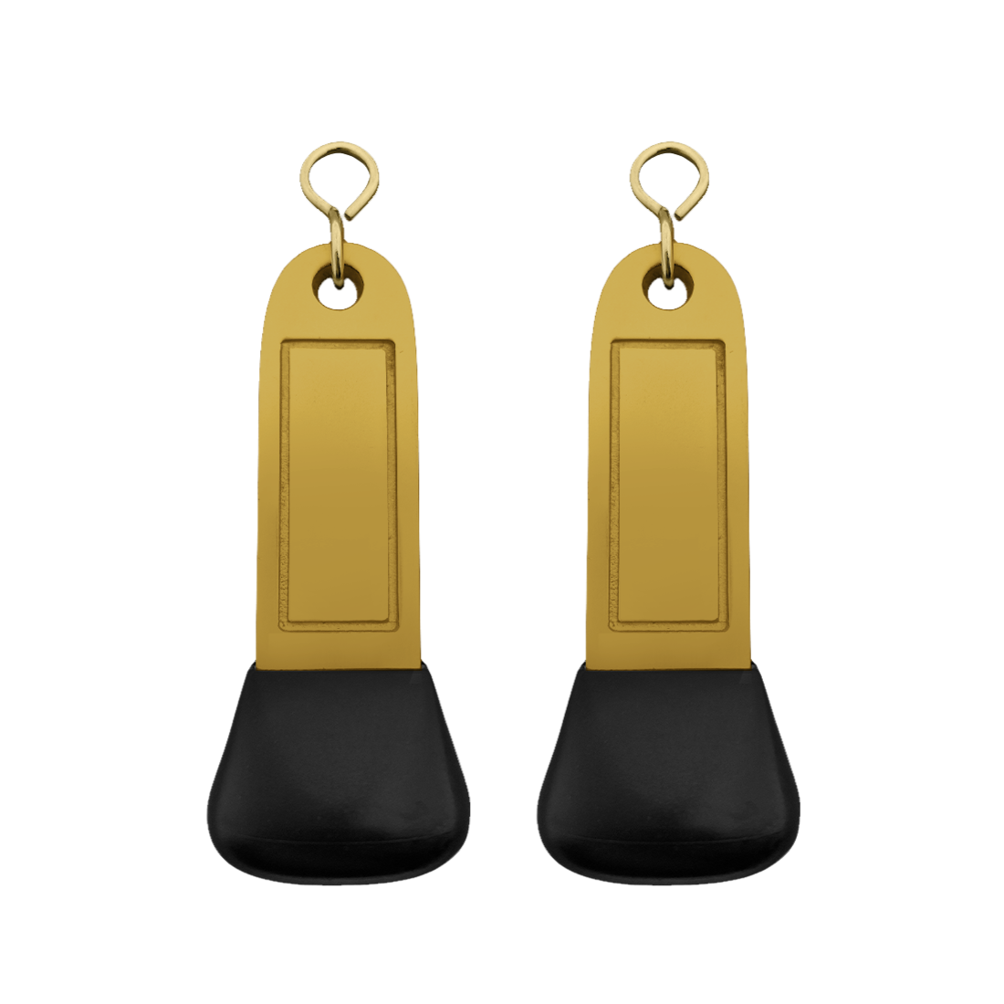 Two Large Gold Aluminium Hotel Key Tags With A Pre Engraved Frame and Gold S-hook Fastener Model Camber 115x30mm 