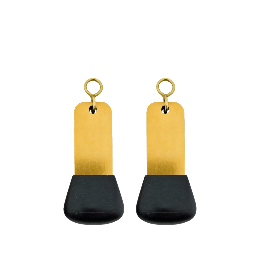 Two Small Rectangle Gold Aluminium Hotel Key Tags With Black Rubber Protection Cap and Gold S-hook Fasteners 95x30mm