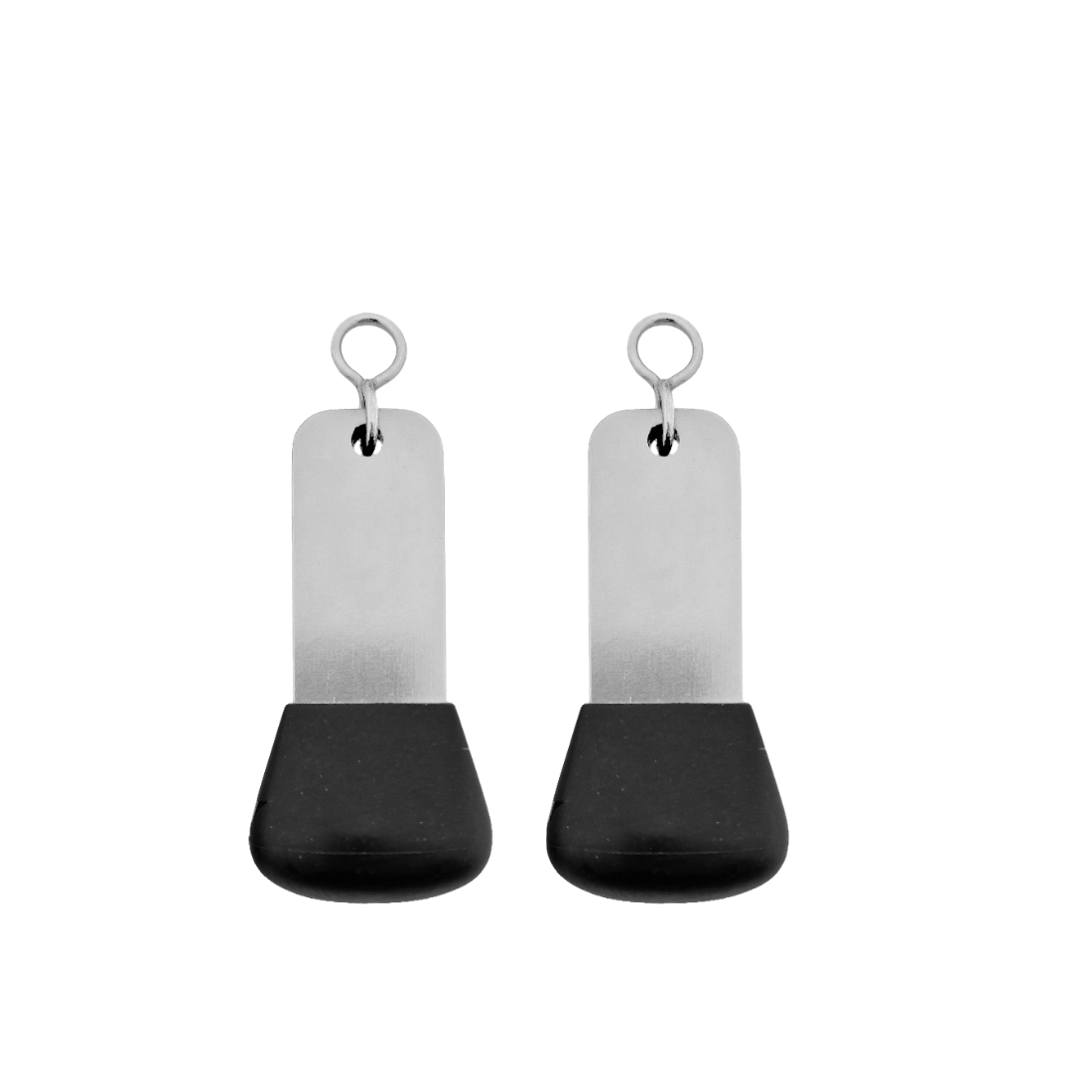 Two Small Rectangle Silver Aluminium Hotel Key Tags With Black Rubber Protection Cap and Silver S-hook Fasteners 95x30mm