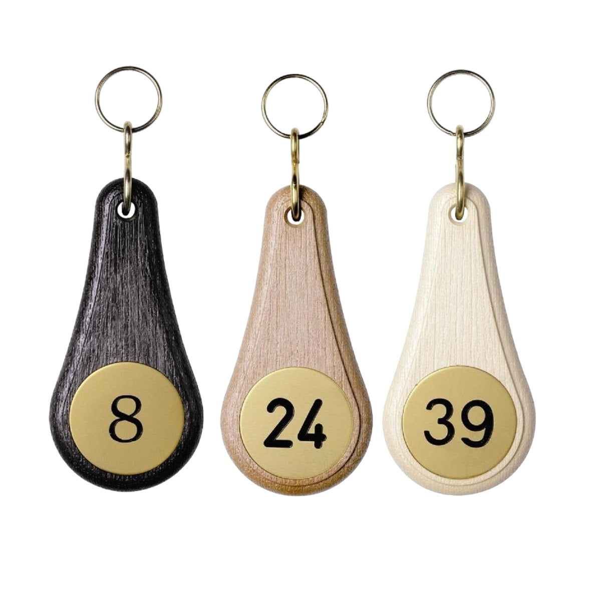 Wood-Look Pear-Shaped Hotel Key Tags with Gold Engraving Plates