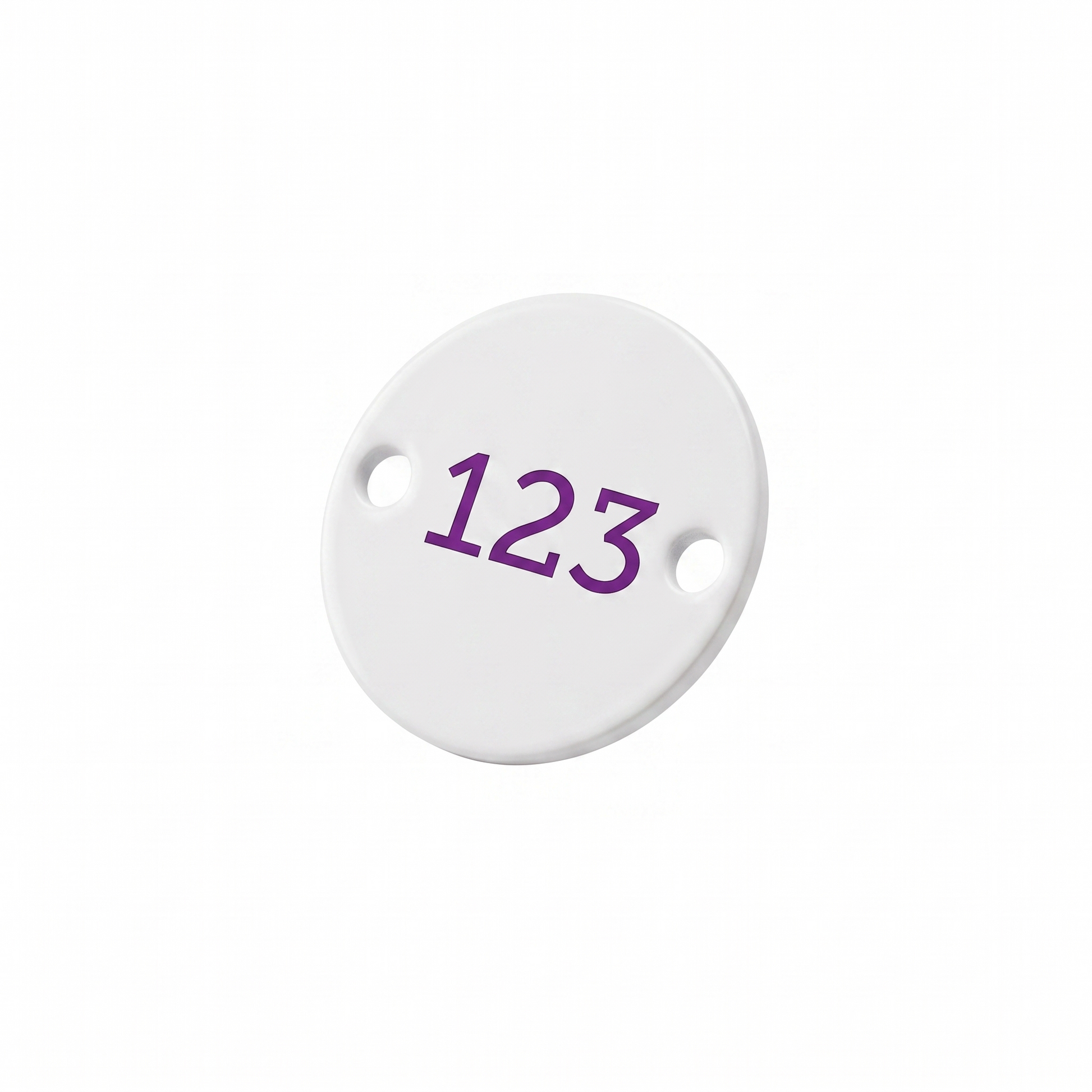 White Silver Aluminium Number or Logo Tags with Two Fixing Holes Left and Right and Colour Engraving.