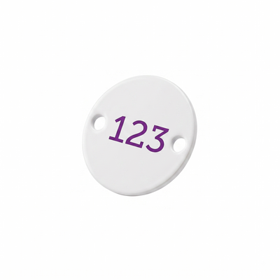 White Silver Aluminium Number or Logo Tags with Two Fixing Holes Left and Right and Colour Engraving.